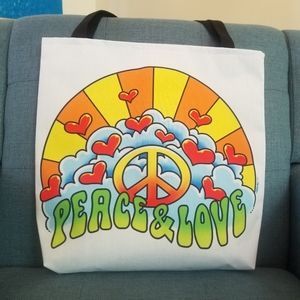 Amazing ooak original design custom boho peace sign peace love tote
